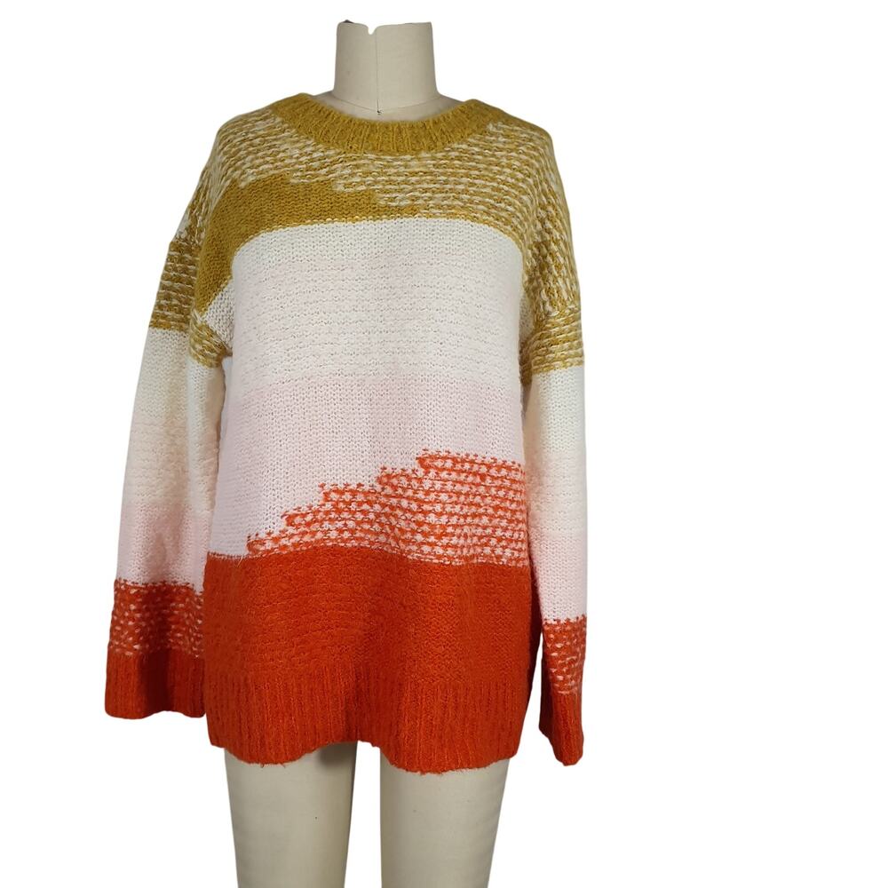 Joie Colorblock Tigerlily Multi Red Angelisa Crewneck Size XS Sweater NWT - Picture 2 of 4